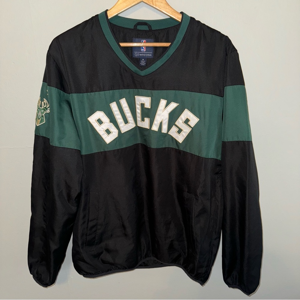 Milwaukee Bucks NBA Vintage Retro Inspired Pullover Windbreaker Sweatshirt